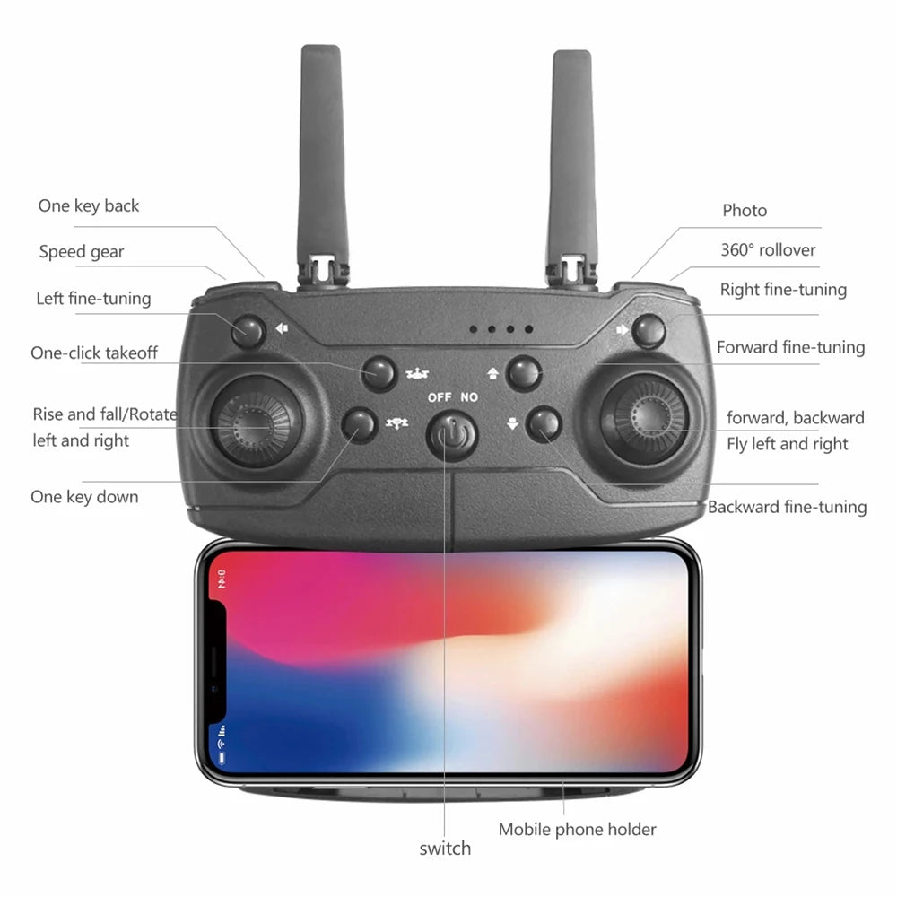 Professional Drone E88 4K Wide-Angle HD 1080P Camera Wifi FPV Height Hold Foldable RC Drone Quadrotor Helicopter Children'S Toys